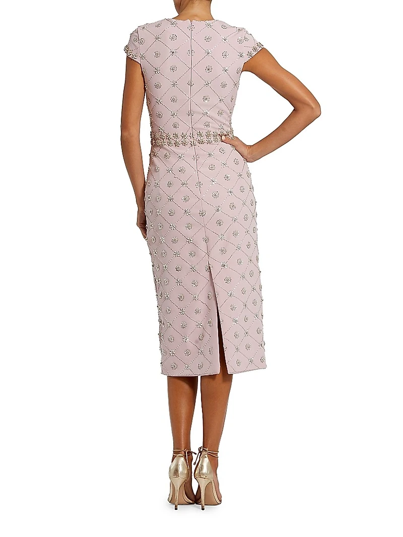 Hand-Embellished Cap-Sleeve Midi-Dress