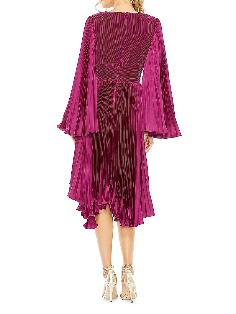 Pleated Satin Cocktail Midi-Dress