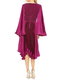 Pleated Satin Cocktail Midi-Dress