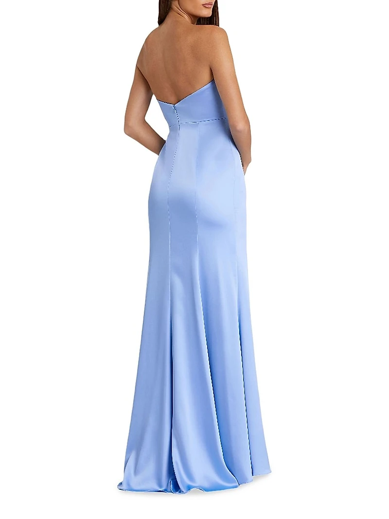 Prom 3D Flower Satin Strapless Column Gown