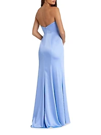 Prom 3D Flower Satin Strapless Column Gown