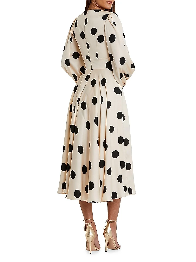 Ieena 2 Polka Dot Satin V-Neck Midi-Dress