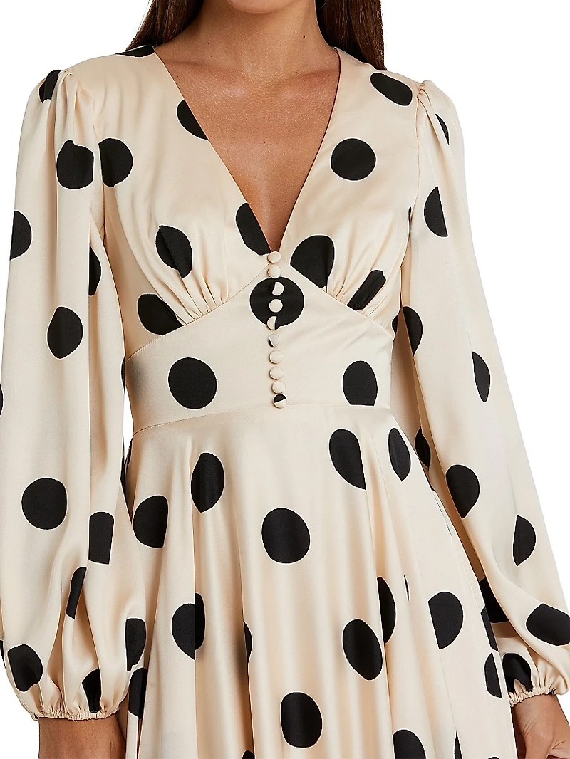 Ieena 2 Polka Dot Satin V-Neck Midi-Dress