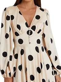 Ieena 2 Polka Dot Satin V-Neck Midi-Dress