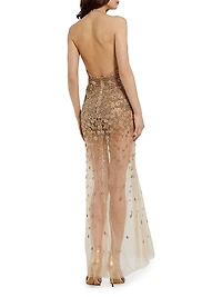 Ieena Halterneck Embellished Sheer Gown
