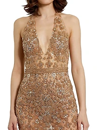 Ieena Halterneck Embellished Sheer Gown