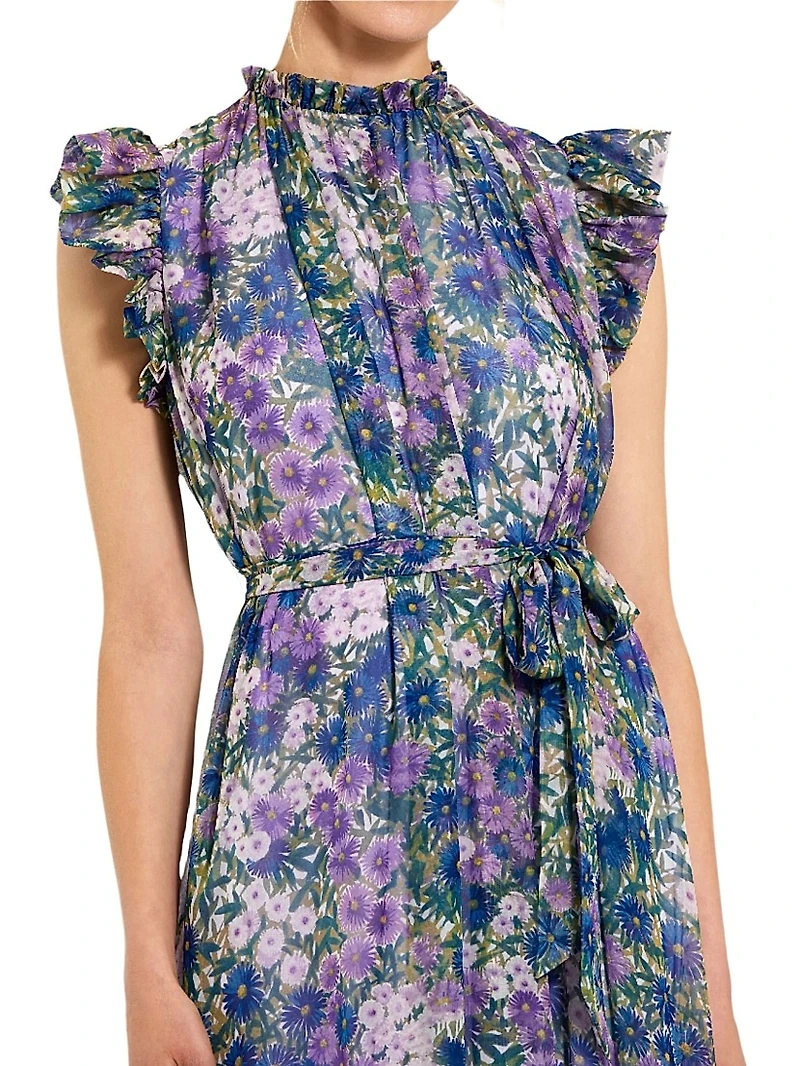 Ieena Floral Print Chiffon Ruffle Gown