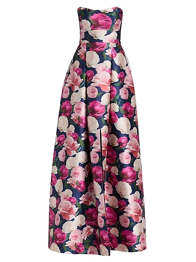 Giovanna Floral Satin Strapless Fit & Flare Gown