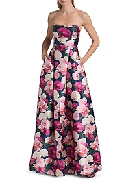 Giovanna Floral Satin Strapless Fit & Flare Gown