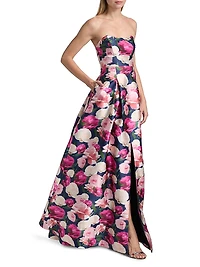 Giovanna Floral Satin Strapless Fit & Flare Gown