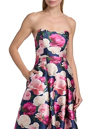 Giovanna Floral Satin Strapless Fit & Flare Gown