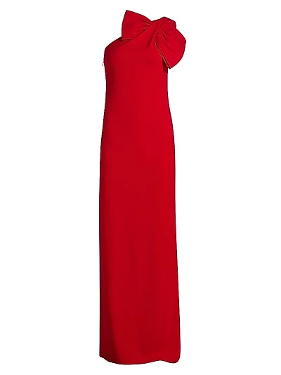 Cosette Bow Crêpe One-Shoulder Gown