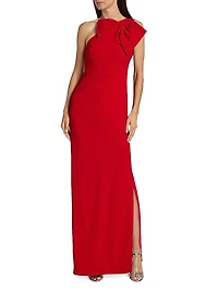 Cosette Bow Crêpe One-Shoulder Gown