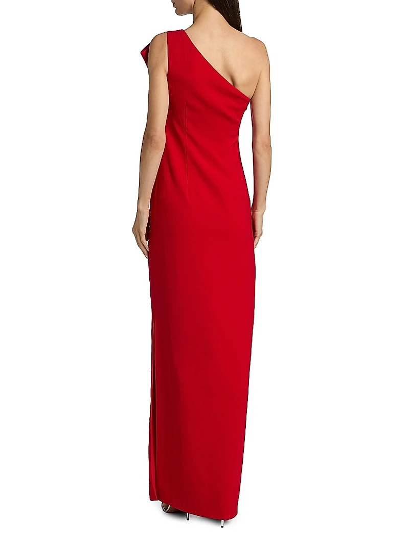 Cosette Bow Crêpe One-Shoulder Gown