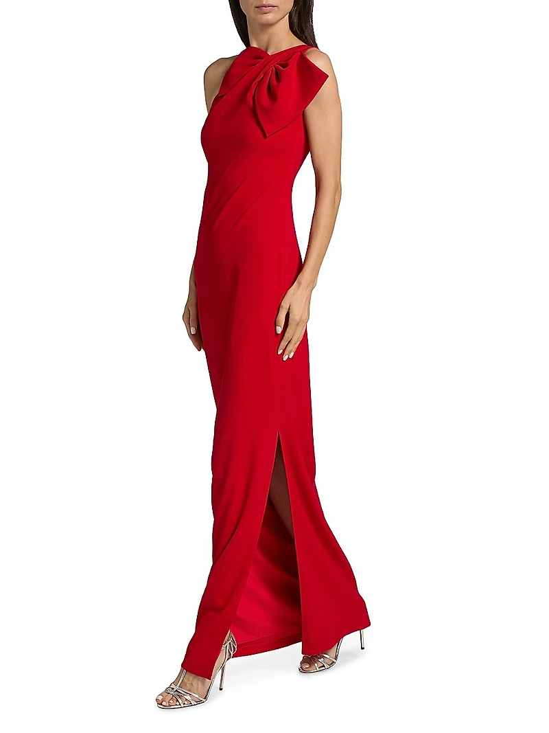 Cosette Bow Crêpe One-Shoulder Gown