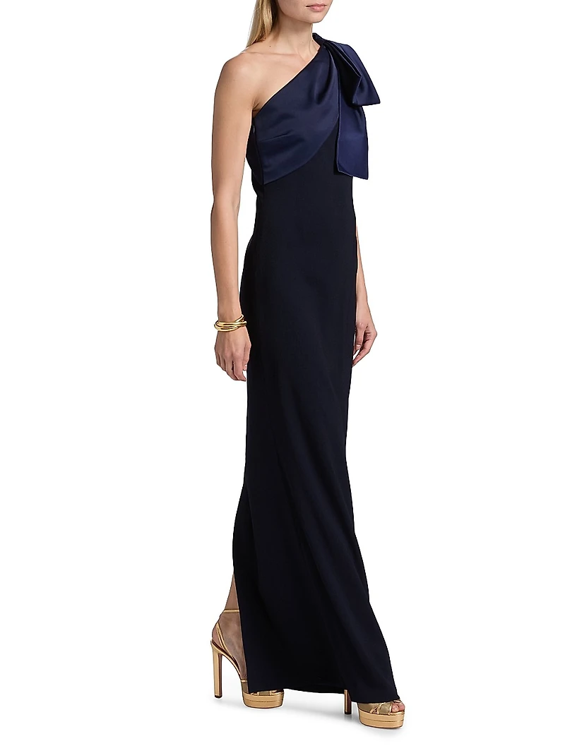 Estrella Stretch-Crepe One-Shoulder Gown