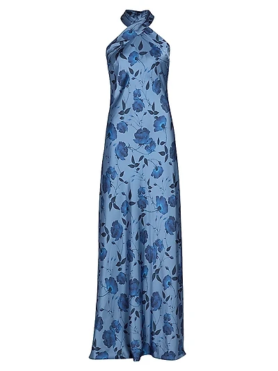 Laurant Floral Satin Halter Gown