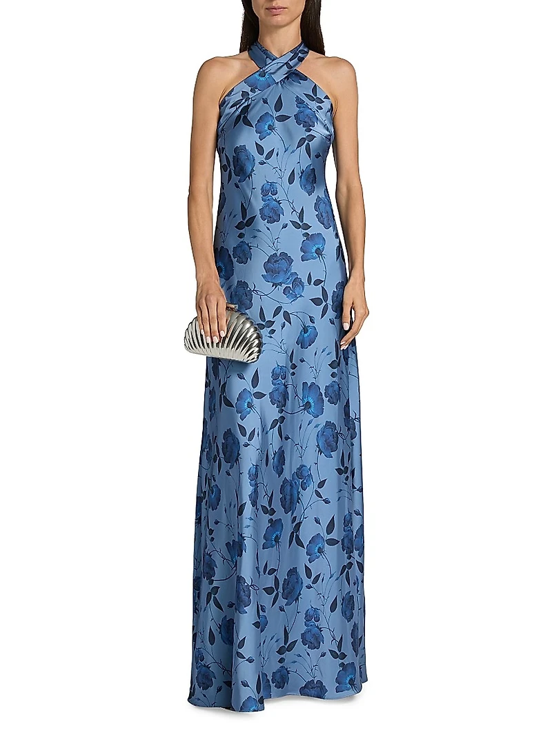 Laurant Floral Satin Halter Gown