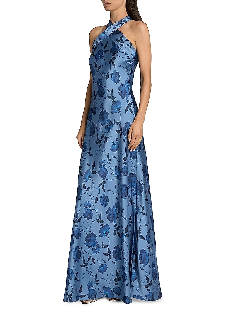 Laurant Floral Satin Halter Gown