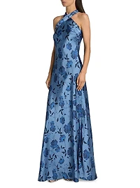 Laurant Floral Satin Halter Gown