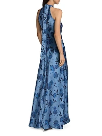 Laurant Floral Satin Halter Gown