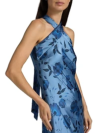 Laurant Floral Satin Halter Gown