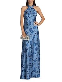 Laurant Floral Satin Halter Gown