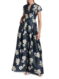 Marta Floral Satin Belted Gown