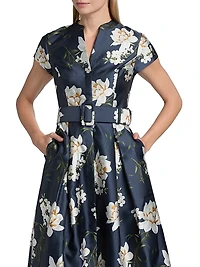Marta Floral Satin Belted Gown