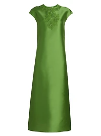 Gwendolyn Floral Satin Cap-Sleeve Gown