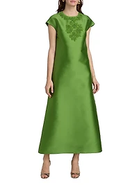 Gwendolyn Floral Satin Cap-Sleeve Gown