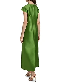 Gwendolyn Floral Satin Cap-Sleeve Gown