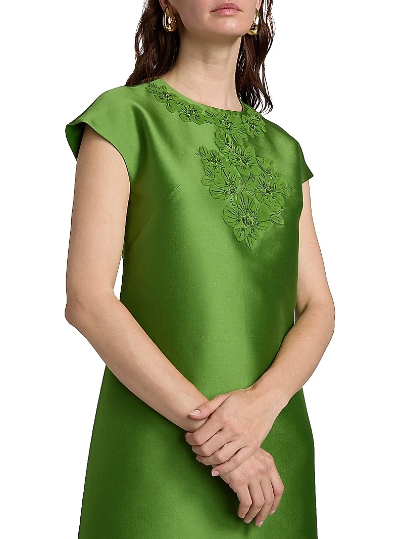 Gwendolyn Floral Satin Cap-Sleeve Gown