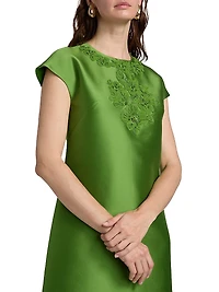 Gwendolyn Floral Satin Cap-Sleeve Gown