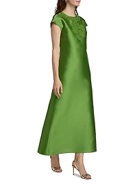 Gwendolyn Floral Satin Cap-Sleeve Gown