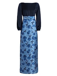 Astor Satin Belted Floral Gown