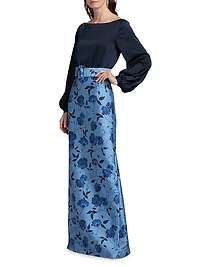 Astor Satin Belted Floral Gown