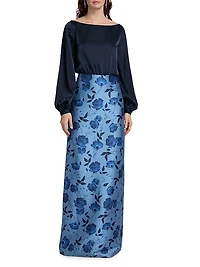 Astor Satin Belted Floral Gown