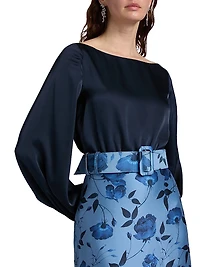 Astor Satin Belted Floral Gown