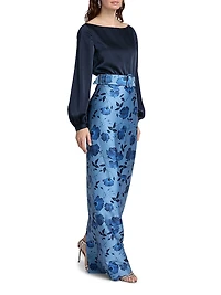 Astor Satin Belted Floral Gown