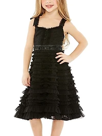 Little Girl's & Beaded Bow Strap Ruffle Lace Dress