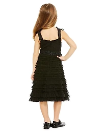 Little Girl's & Beaded Bow Strap Ruffle Lace Dress