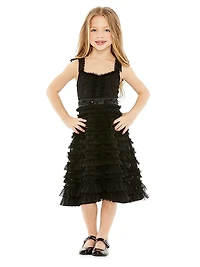 Little Girl's & Beaded Bow Strap Ruffle Lace Dress