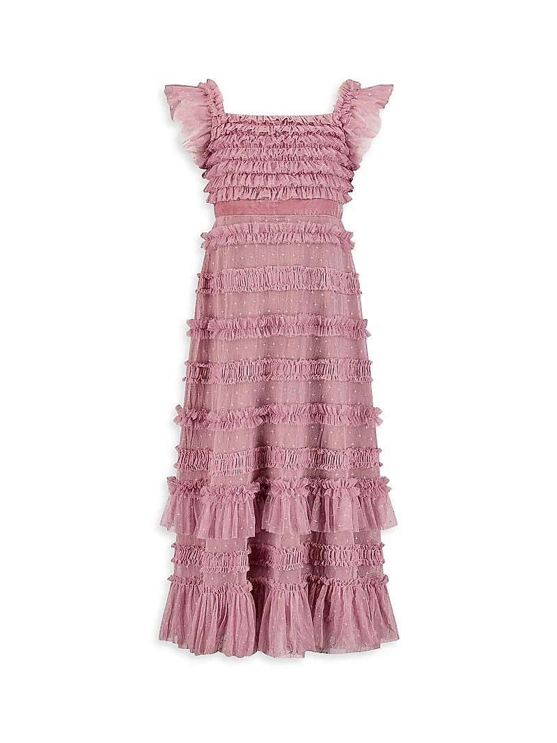 Little Girl's & Ruffle Velvet-Trimmed Gown