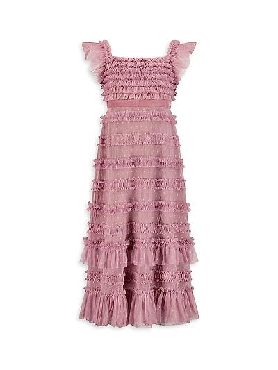 Little Girl's & Ruffle Velvet-Trimmed Gown