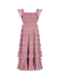 Little Girl's & Ruffle Velvet-Trimmed Gown