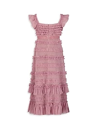 Little Girl's & Ruffle Velvet-Trimmed Gown