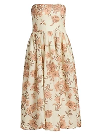 Anisha Floral Linen Strapless Midi-Dress