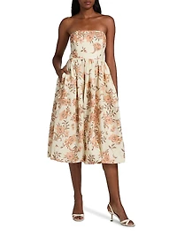 Anisha Floral Linen Strapless Midi-Dress