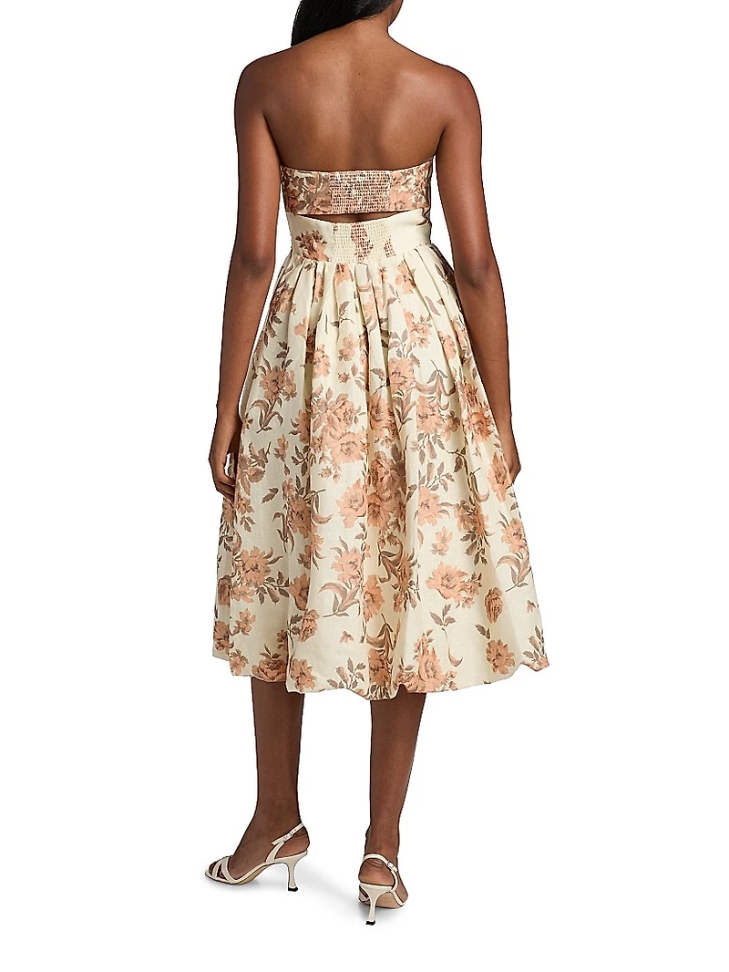 Anisha Floral Linen Strapless Midi-Dress